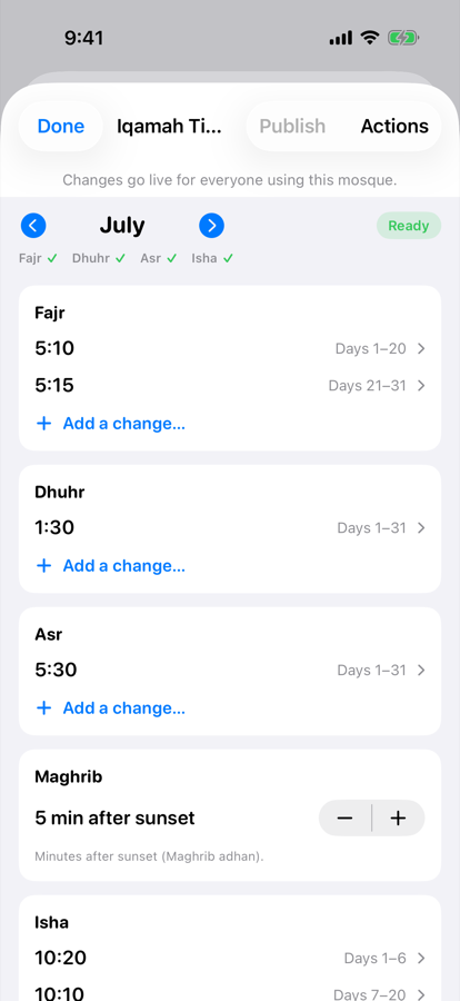 Iqamah times editor