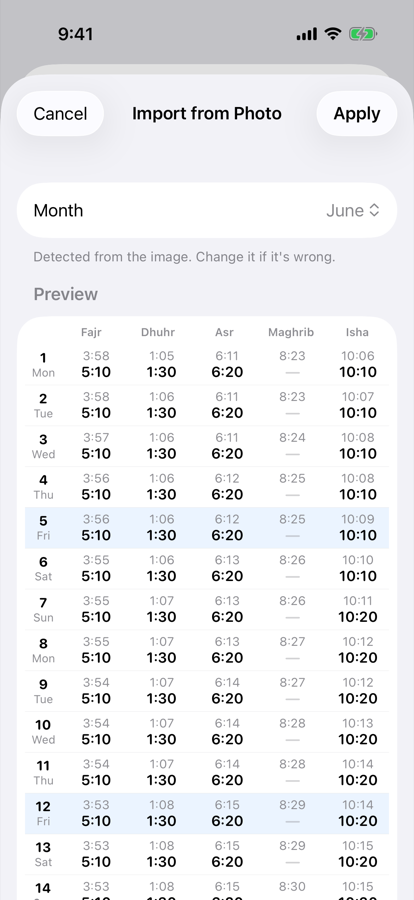 Import review with month and preview