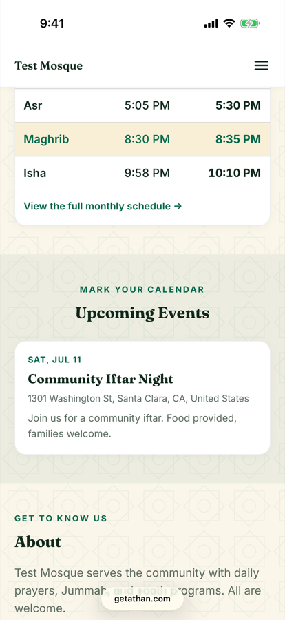 Live mosque website details