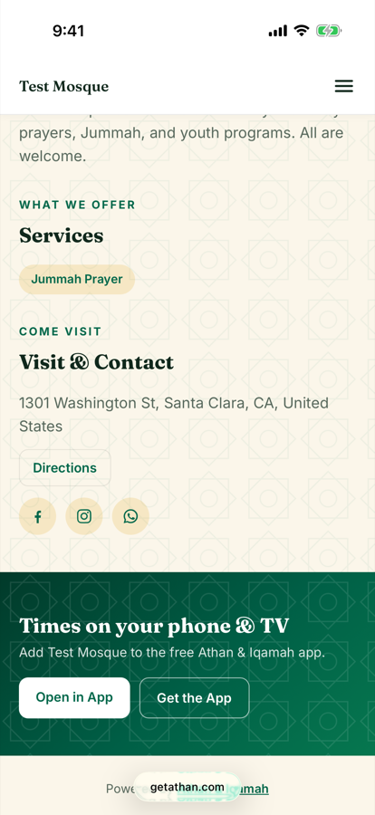 Live mosque website contact section